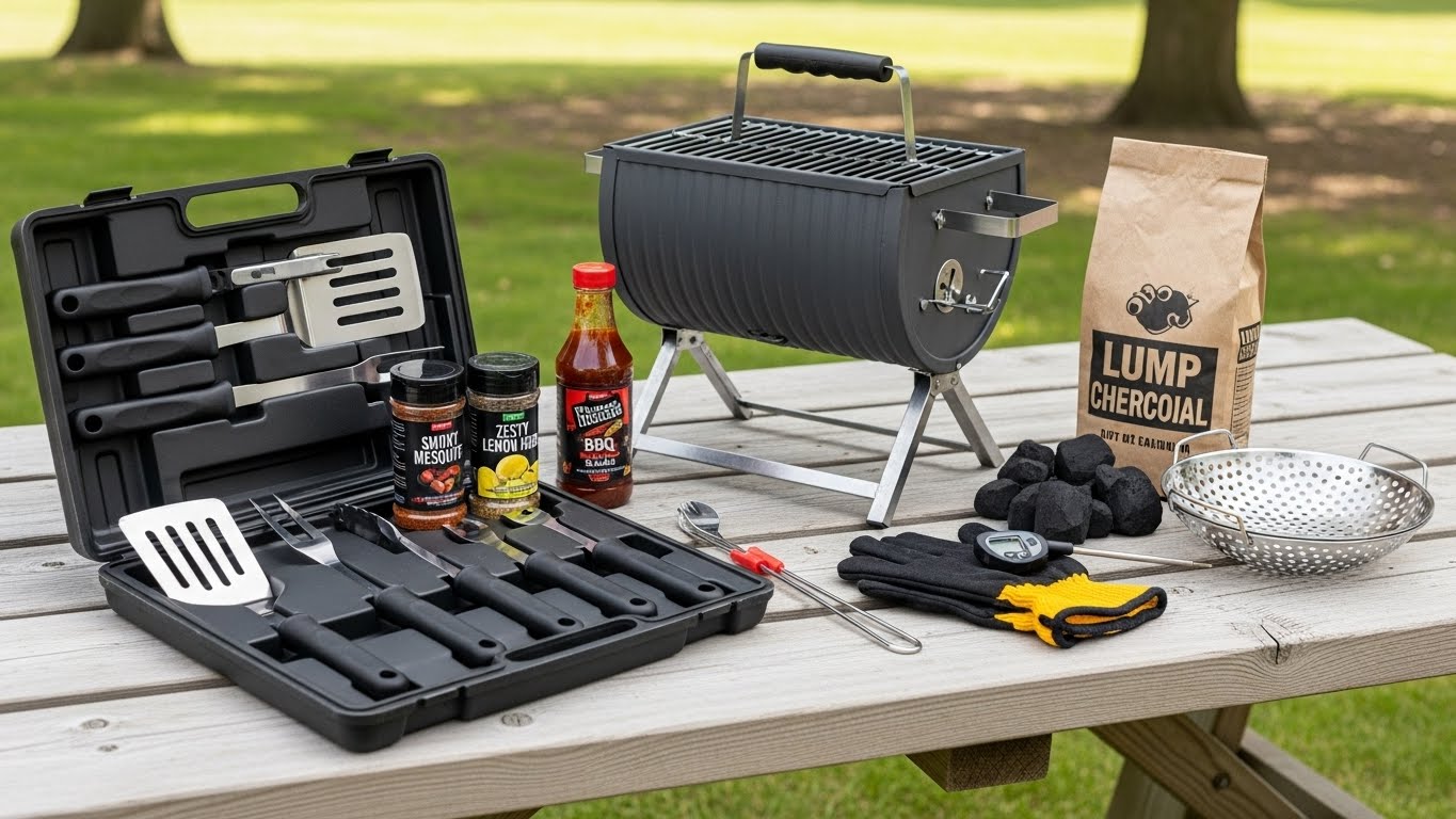 Kit de Churrasco Completo com Grelhador Portátil