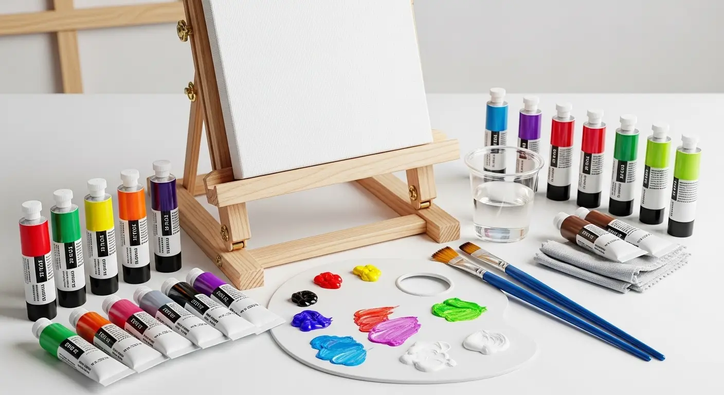 Kit de Pintura Acrílica para Iniciantes com Cavalete