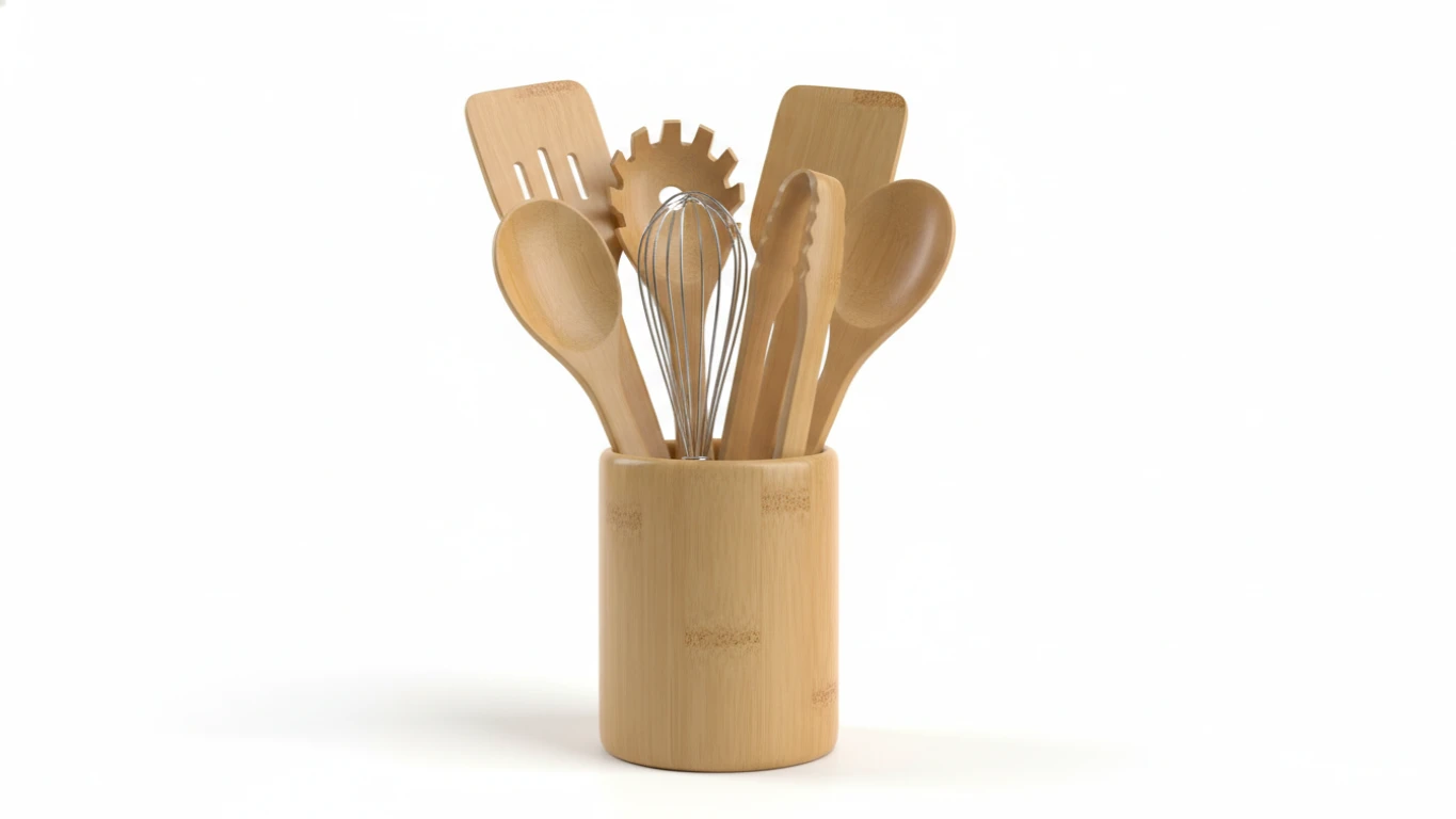 Kit de Utensílios de Cozinha em Bambu