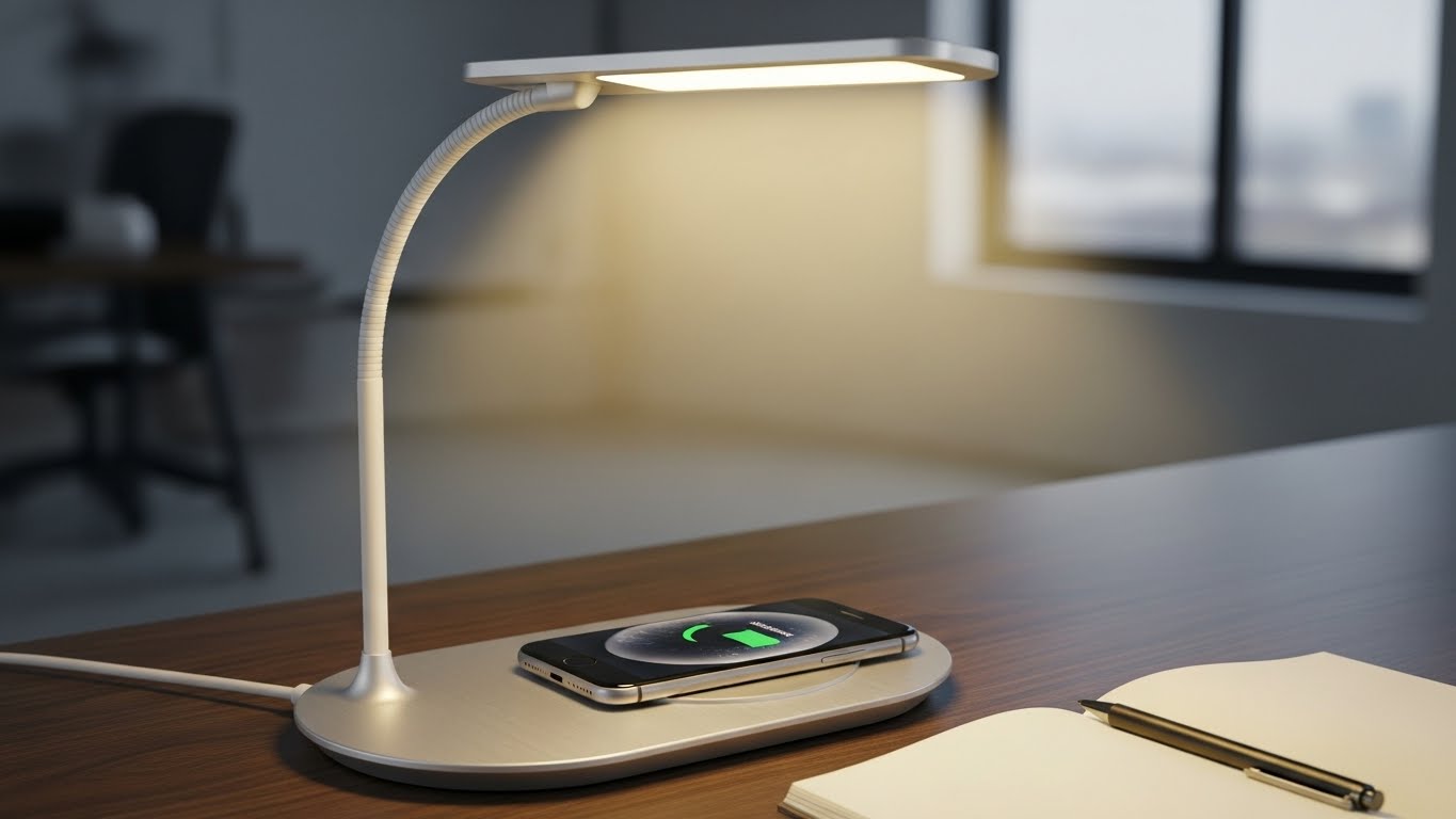 Luminária de Mesa LED com Carregador Sem Fio Integrado