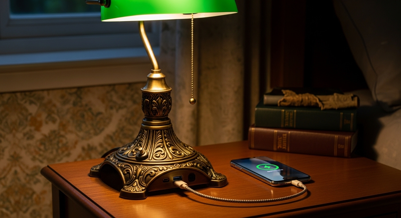 Luminária de Mesa Vintage com Carregador USB