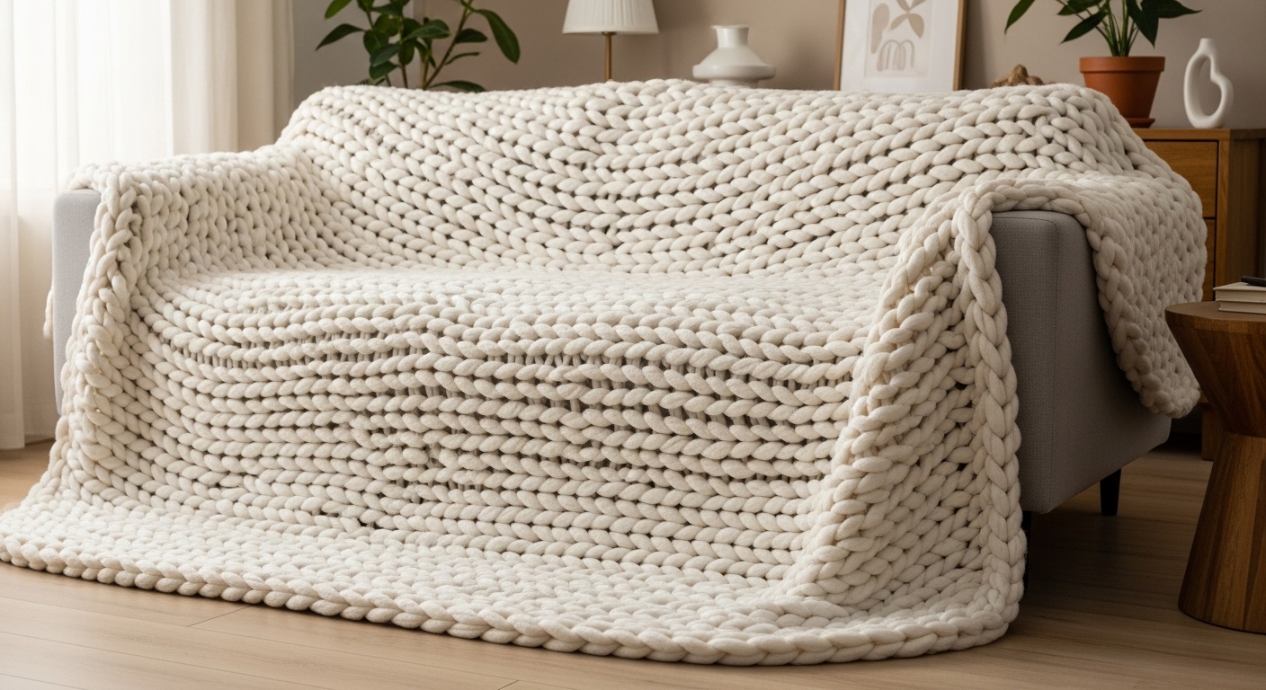 Manta de Sofá Macia em Tricô Gigante