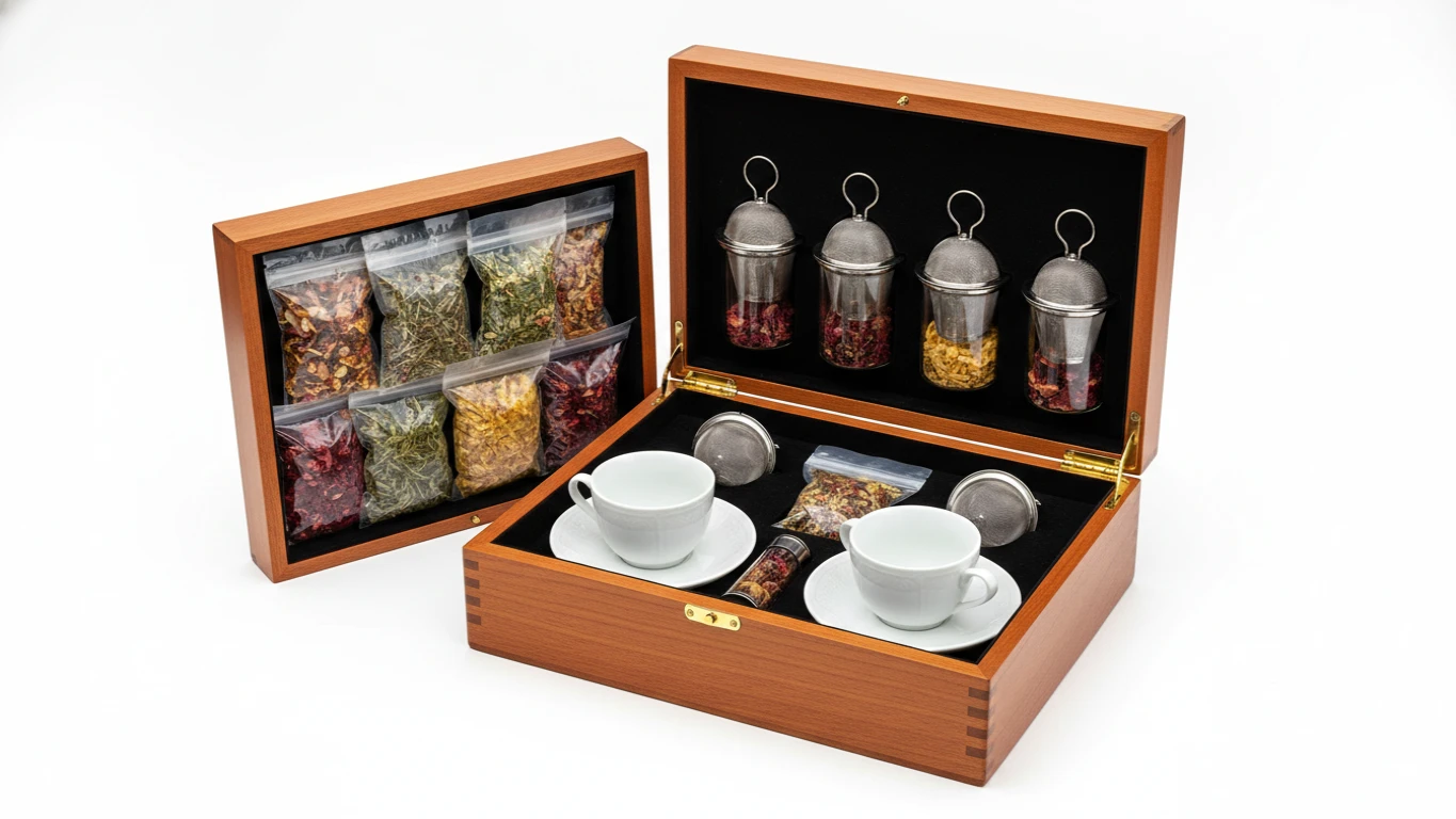 Caixa de Chás Gourmet com Infusores e Xícaras
