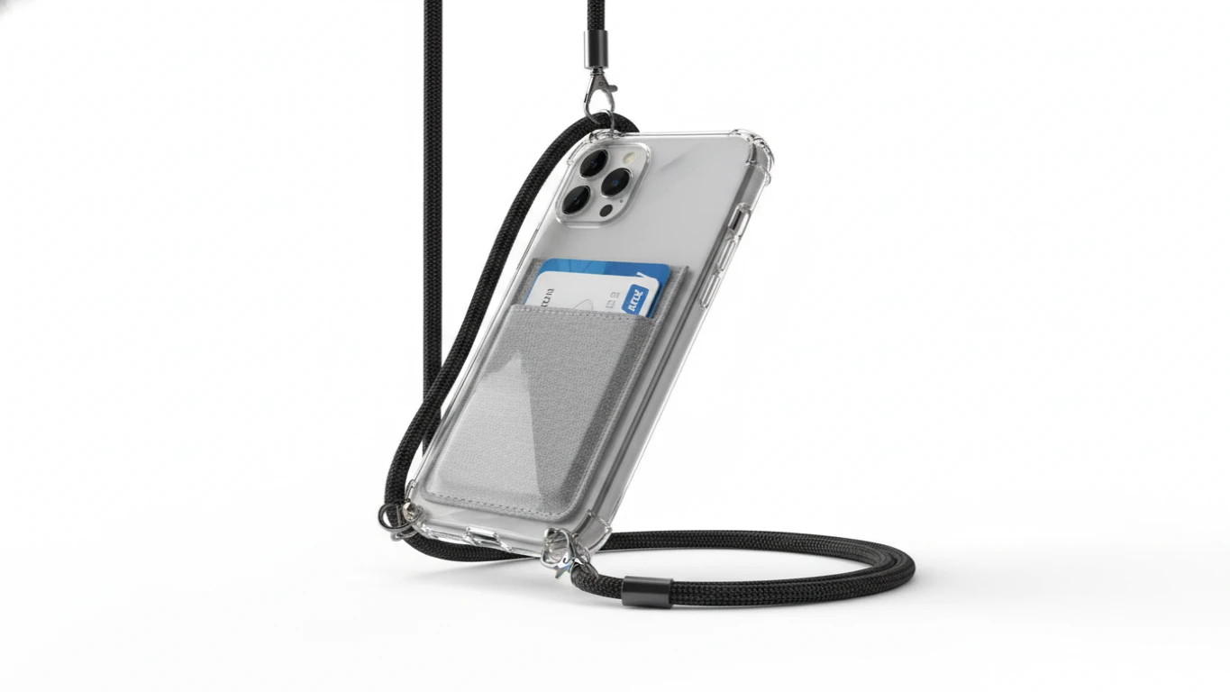 Capa de Celular com Cordão e Compartimento para Cartões