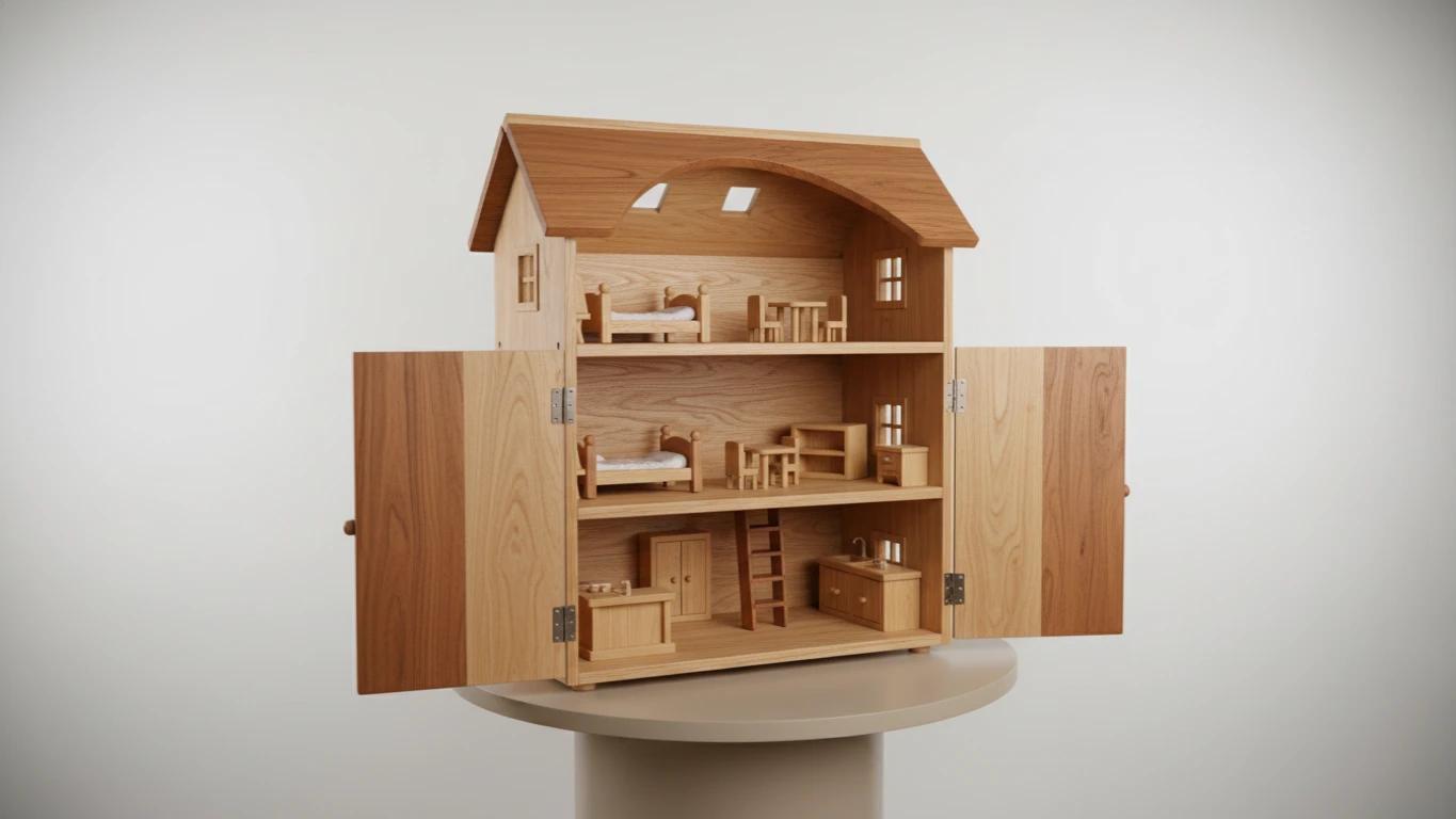 Casa de Bonecas de Madeira Aberta