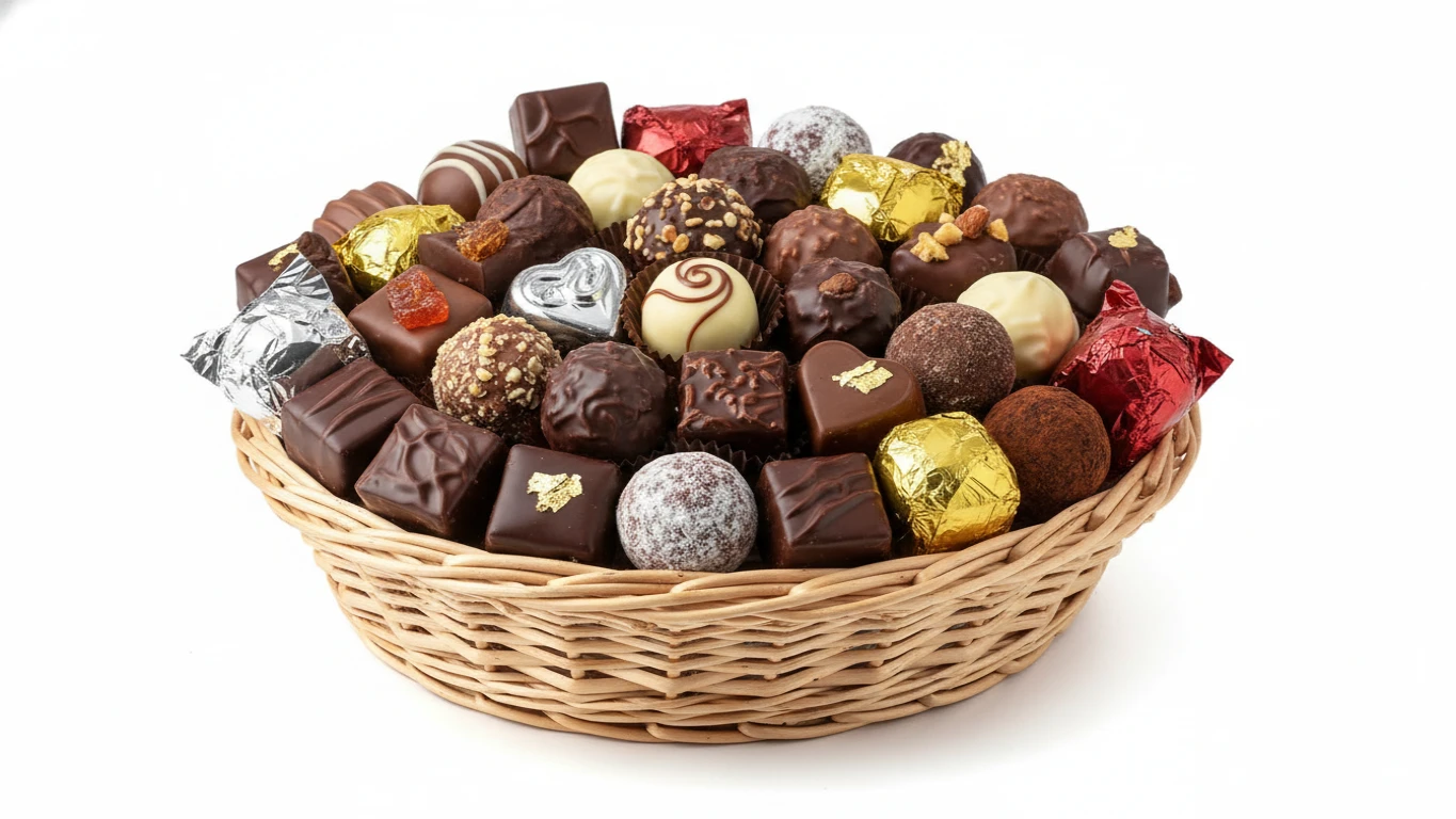 Cesta de Chocolates Finos e Bombons Artesanais