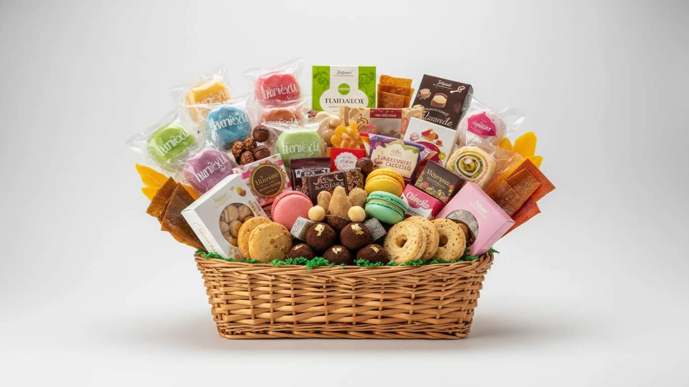 Cesta de Doces Gourmet Exóticos e Importados