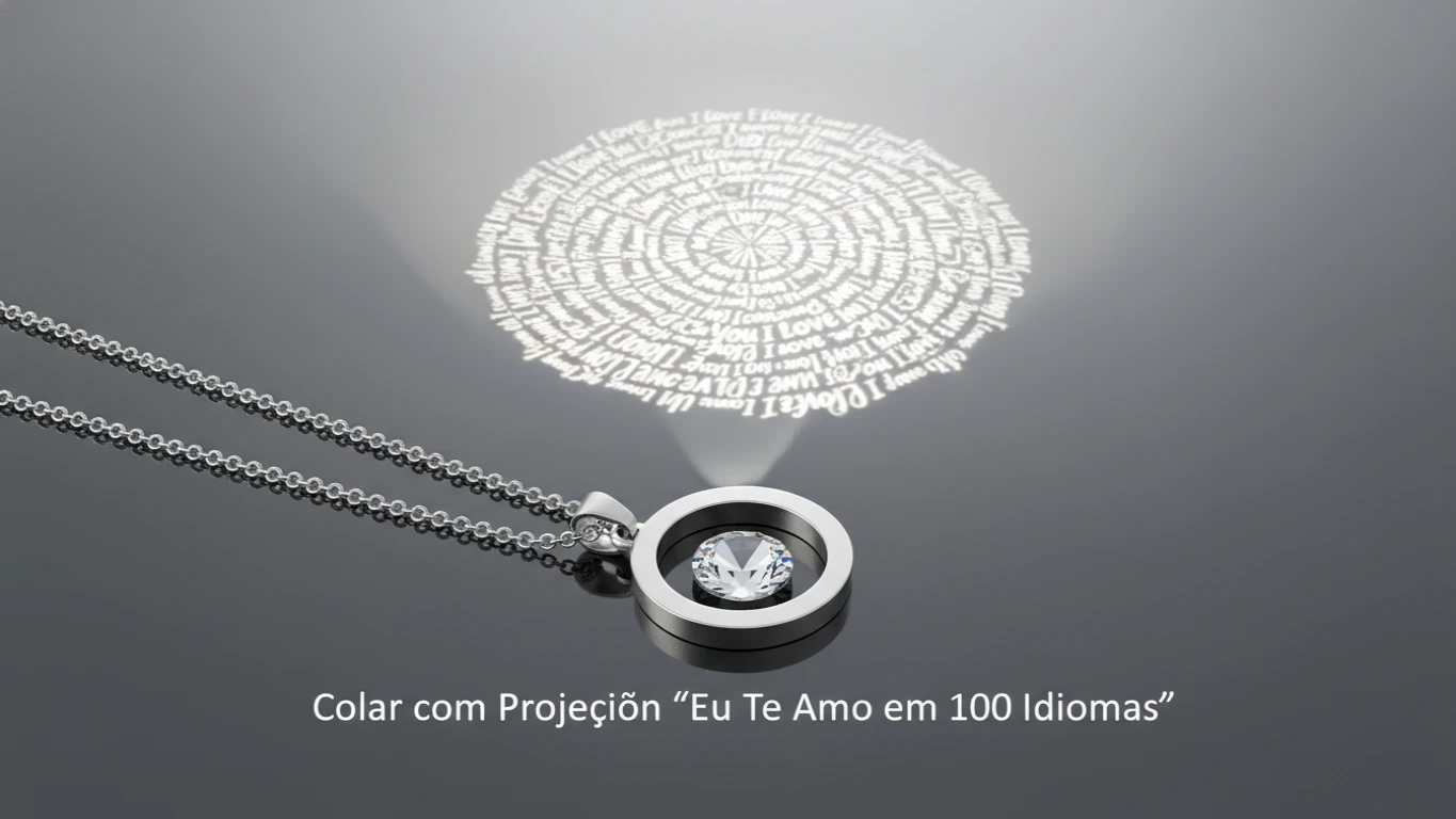 Colar com Projeção 'Eu Te Amo em 100 Idiomas'