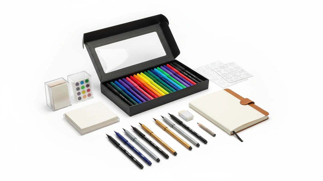 Conjunto de Canetas Coloridas e Materiais de Lettering