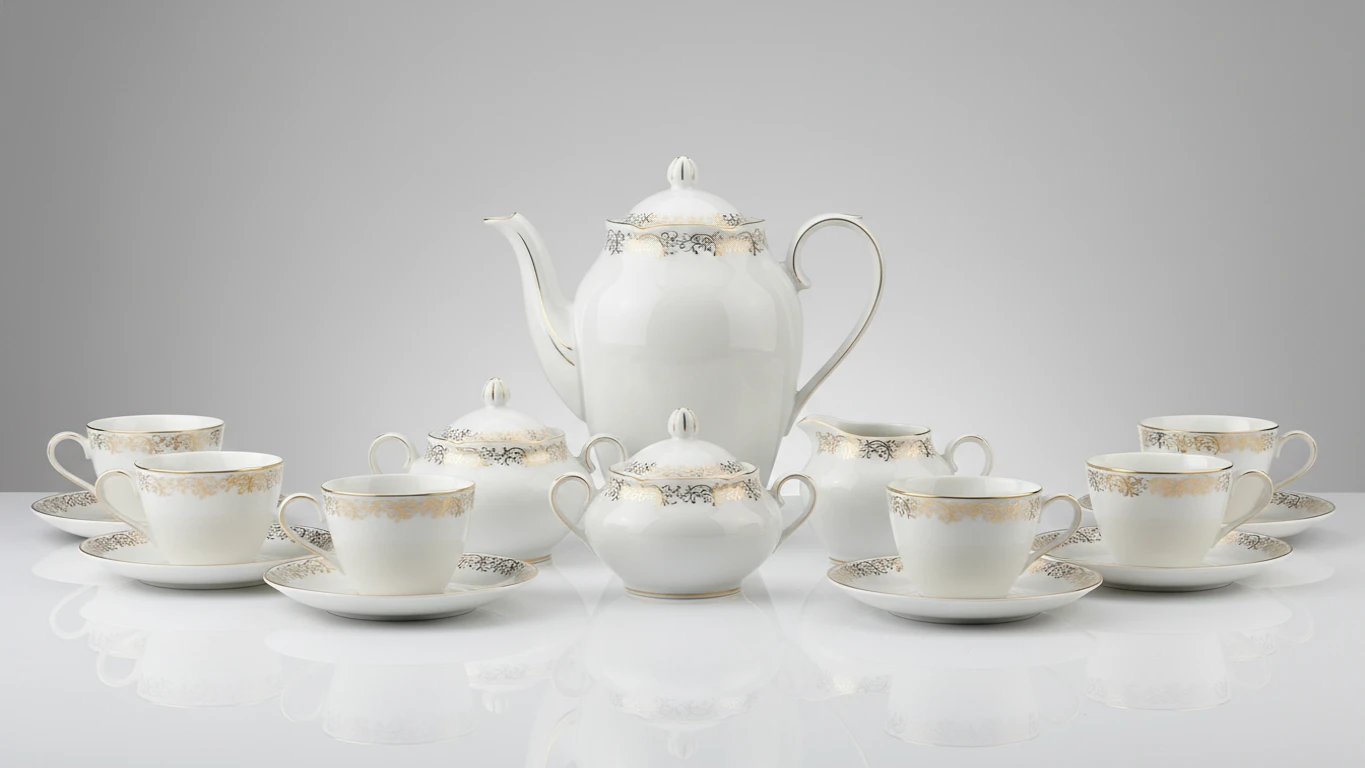 Conjunto de Chá e Cafeteria de Porcelana Fina