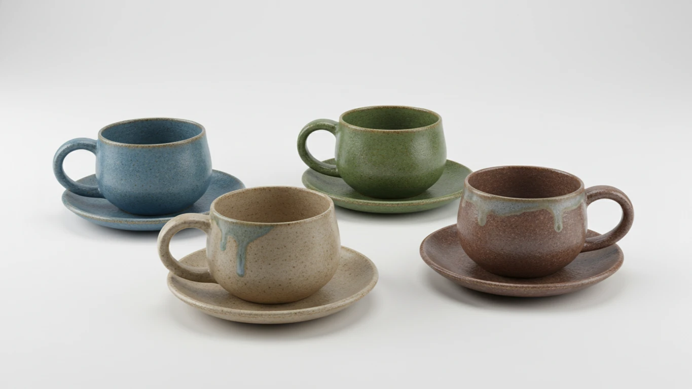 Conjunto de Xícaras de Chá em Cerâmica Artesanal