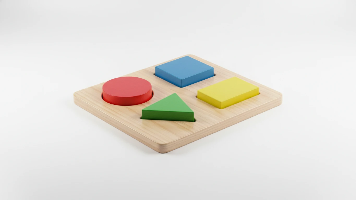 Jogo de Encaixe Geométrico em Madeira