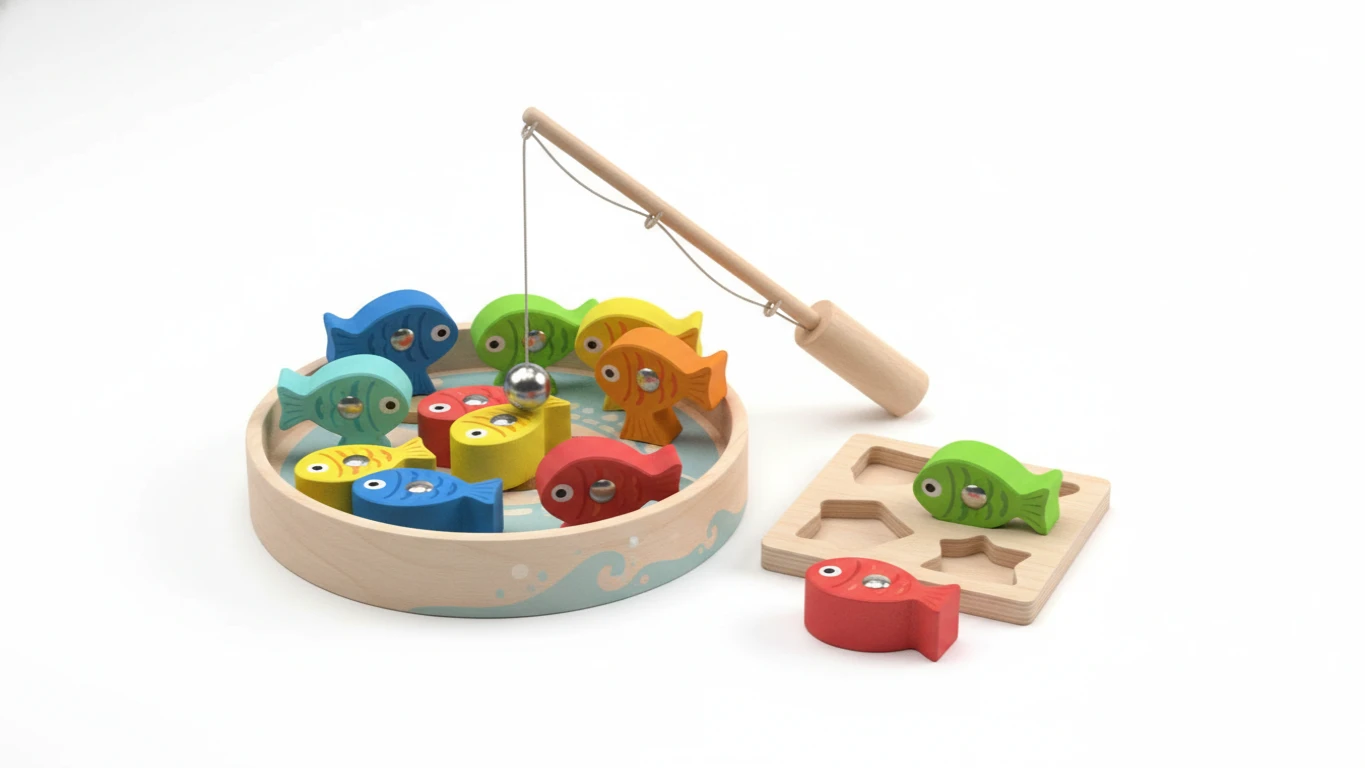 Jogo de Pesca Magnética de Madeira