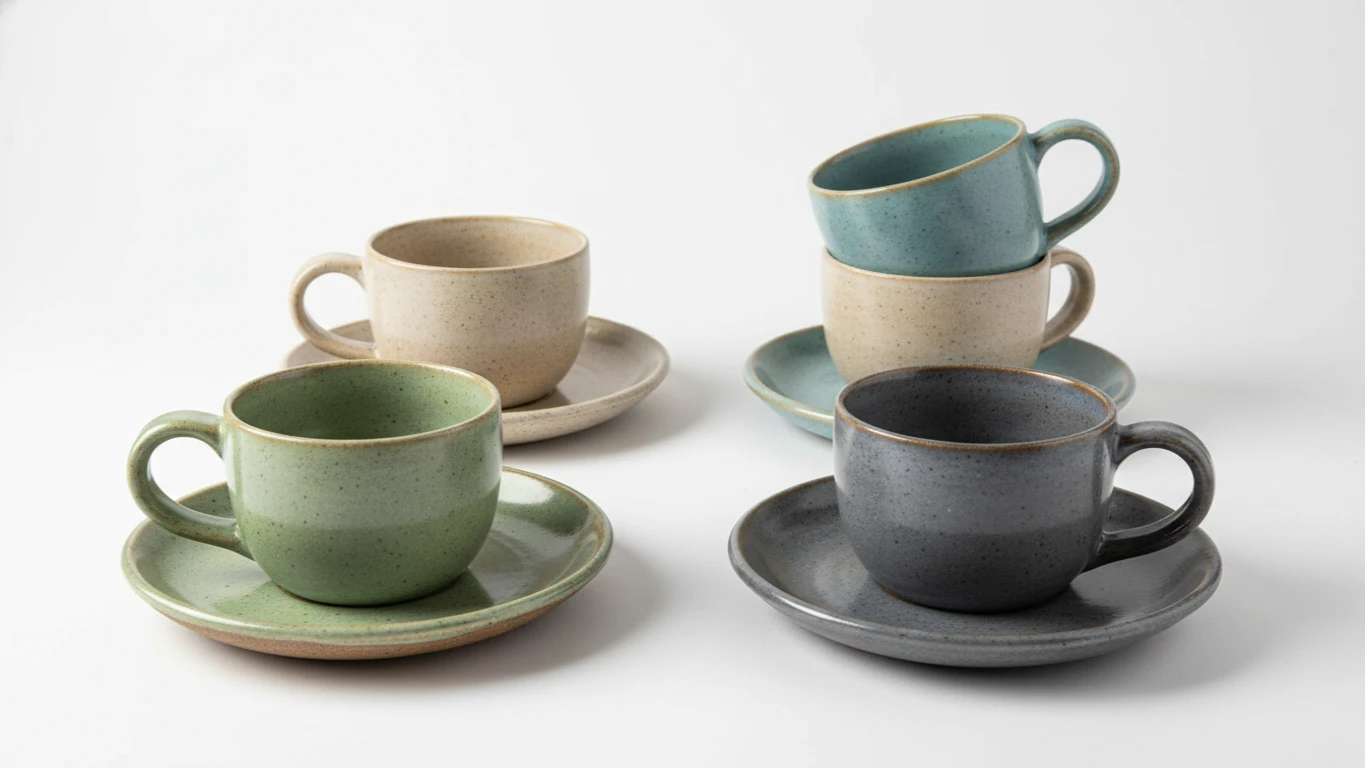 Kit Xícaras e Pires de Cerâmica Artesanal