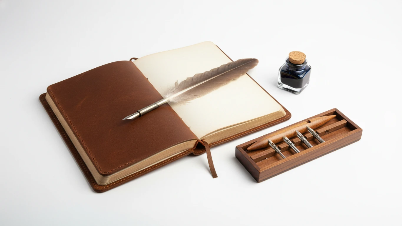 Kit de Caligrafia e Diário de Couro