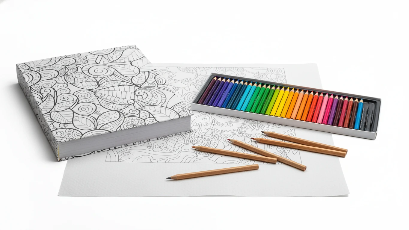 Livro de Colorir para Adultos e Conjunto de Lápis de Cor