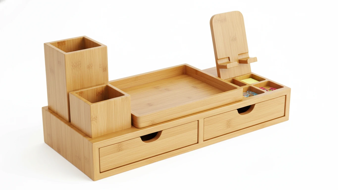 Organizador de Mesa em Bambu Multifuncional