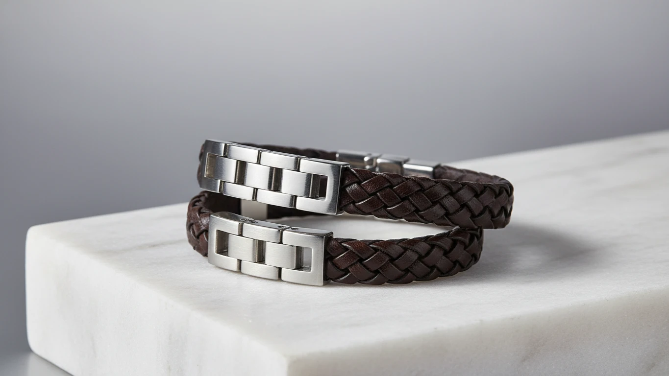 Pulseira Masculina Estilosa em Aço Inoxidável ou Couro
