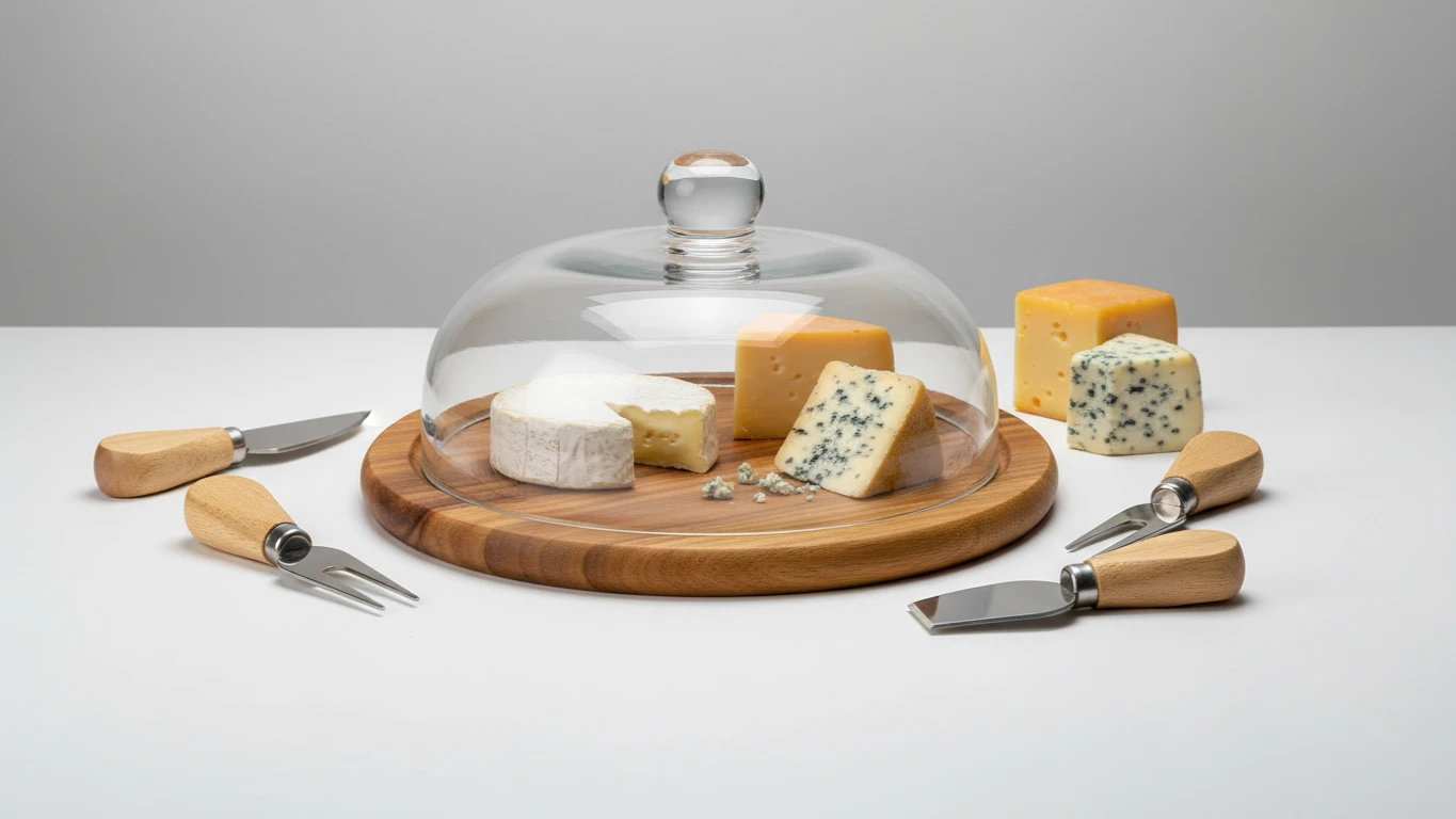 Queijeira de Madeira com Utensílios para Servir