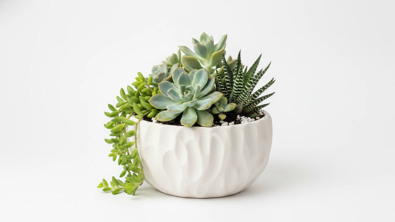 Vaso Decorativo com Arranjo de Suculentas Naturais