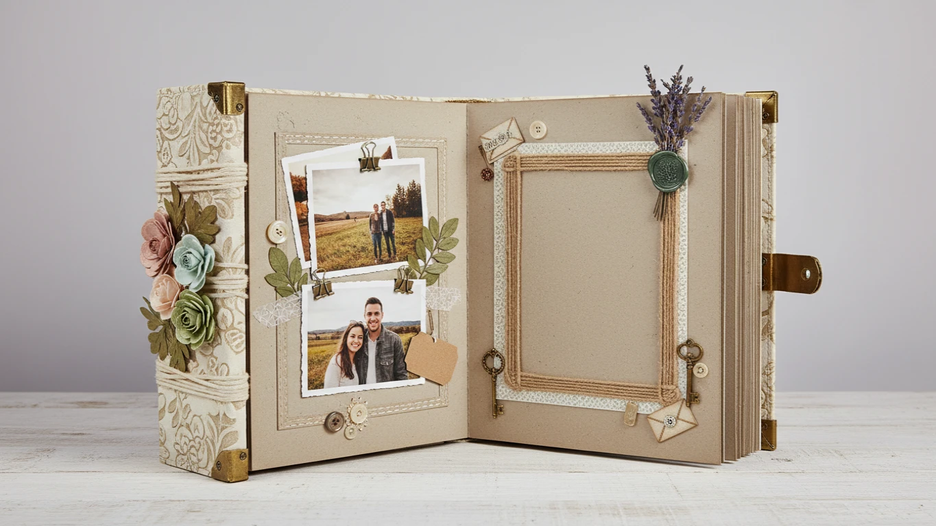 Álbum de Fotos de Scrapbook Artesanal