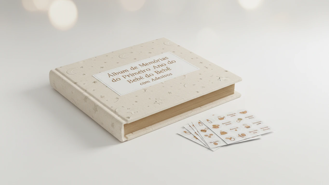 Álbum de Memórias do Primeiro Ano do Bebê com Adesivos