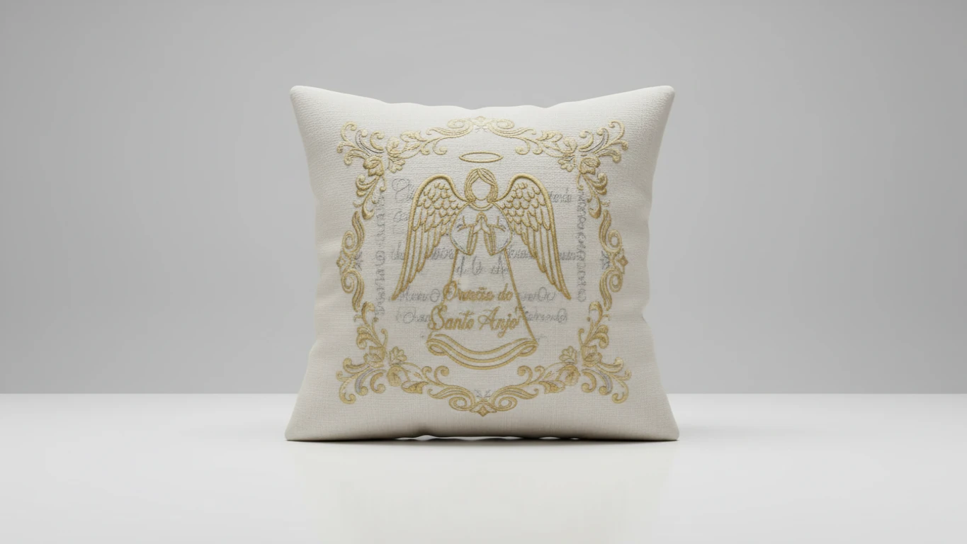 Almofada Bordada com Oração do Santo Anjo