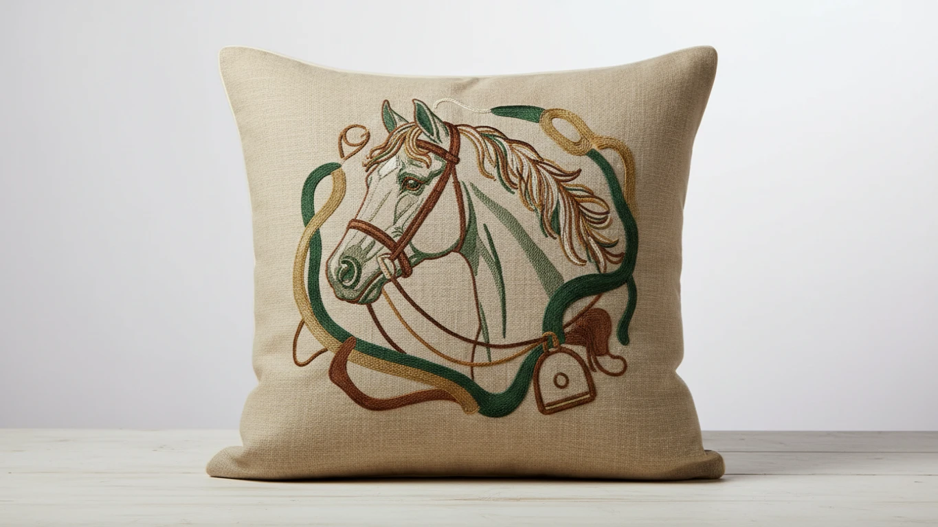 Almofada Bordada em Linho Equestre