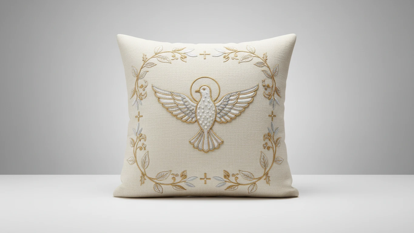 Almofada Decorativa com Bordado Religioso