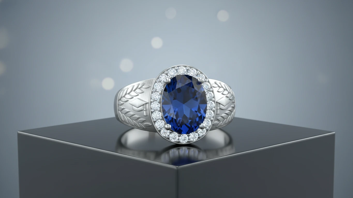 Anel de Formatura em Prata com Safira Azul