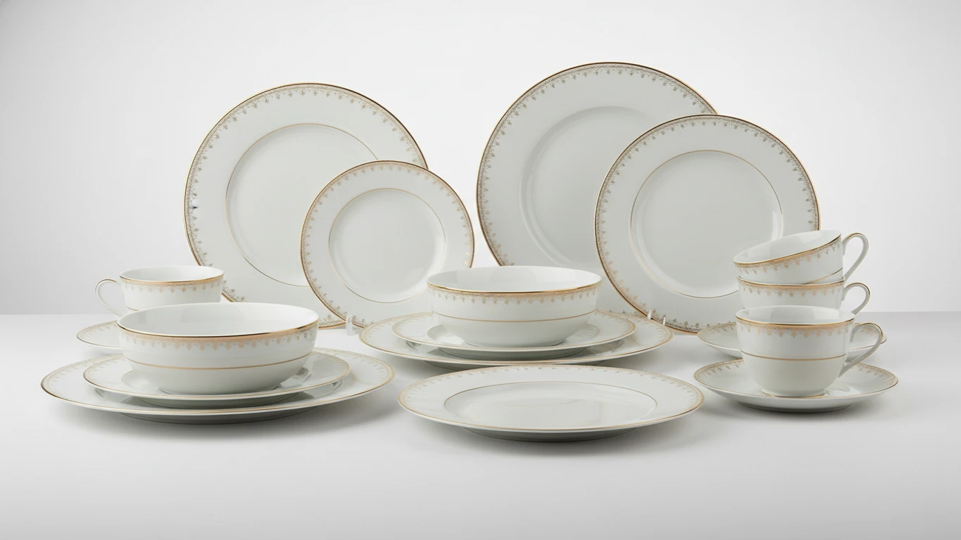 Aparelho de Jantar em Porcelana com Fio de Ouro
