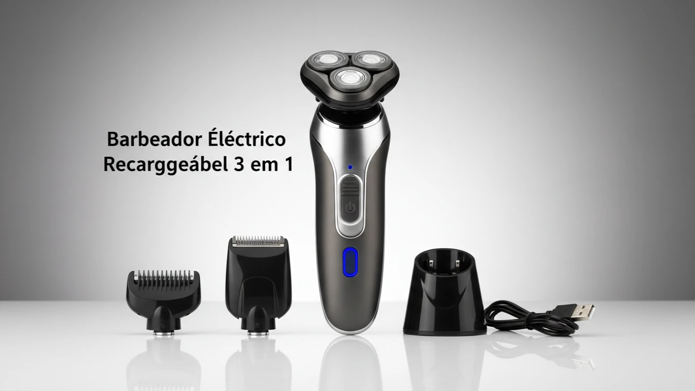 Barbeador Elétrico Recarregável 3 em 1