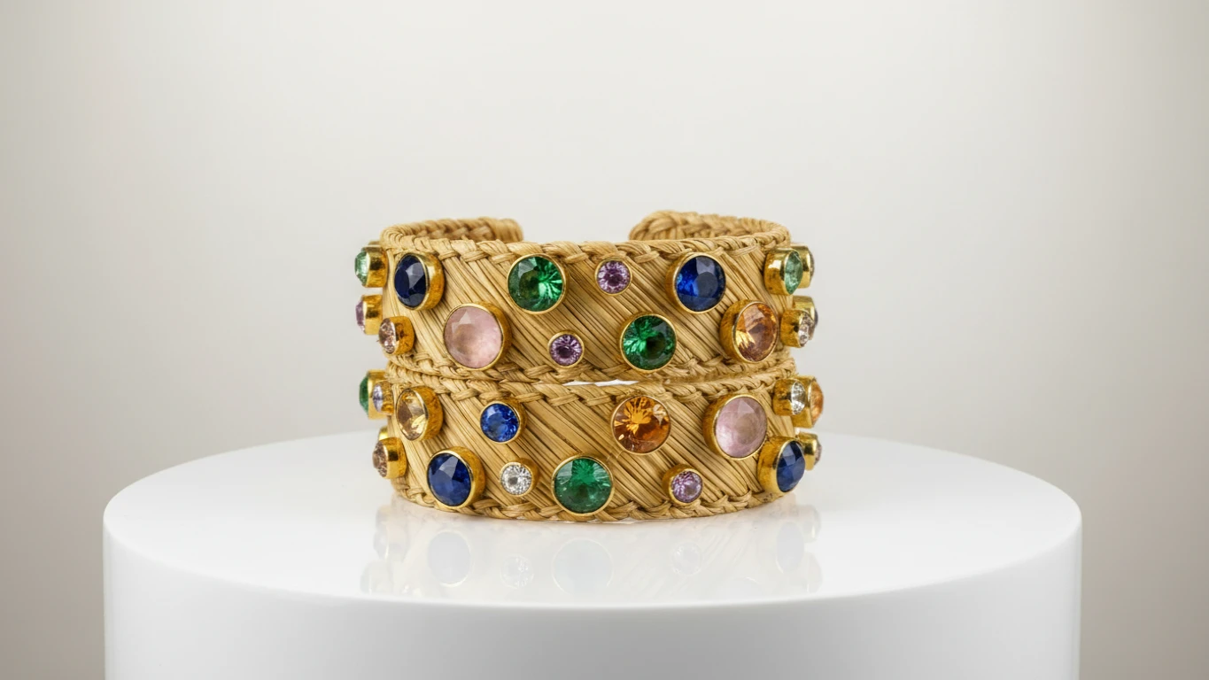 Bracelete de Capim Dourado e Gemas