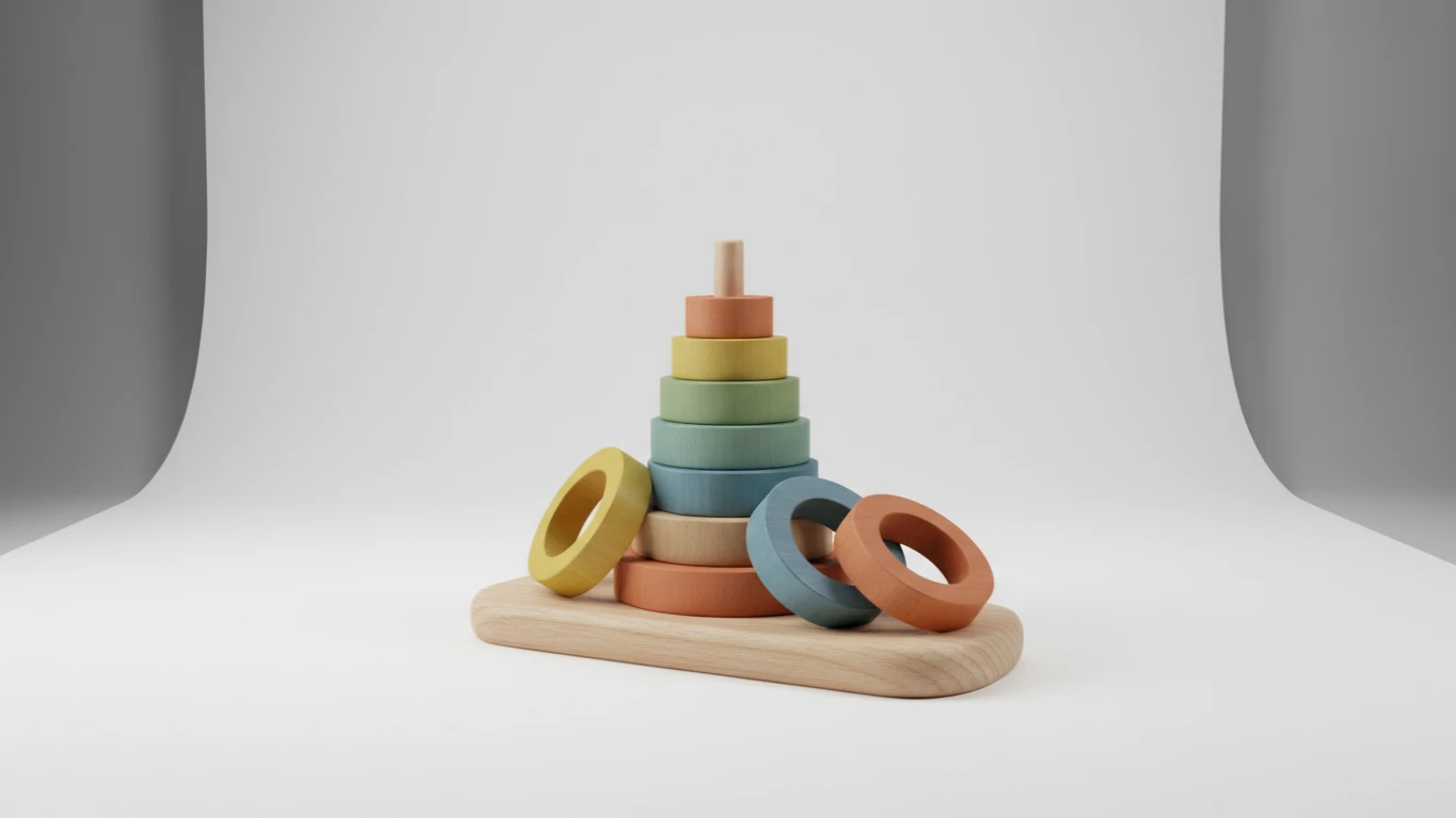 Brinquedo de Empilhar e Encaixar em Madeira