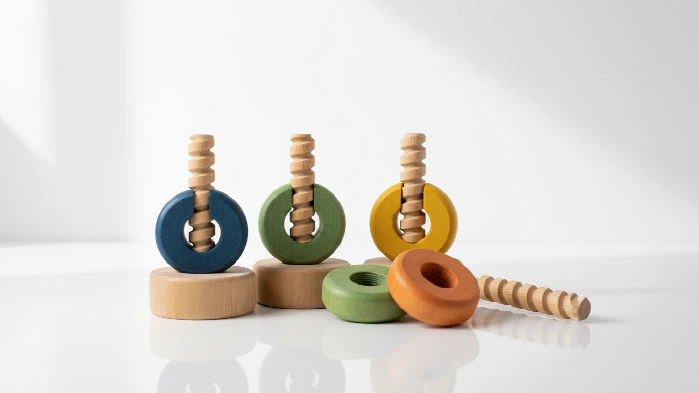 Brinquedo de Rosca e Encaixe de Madeira