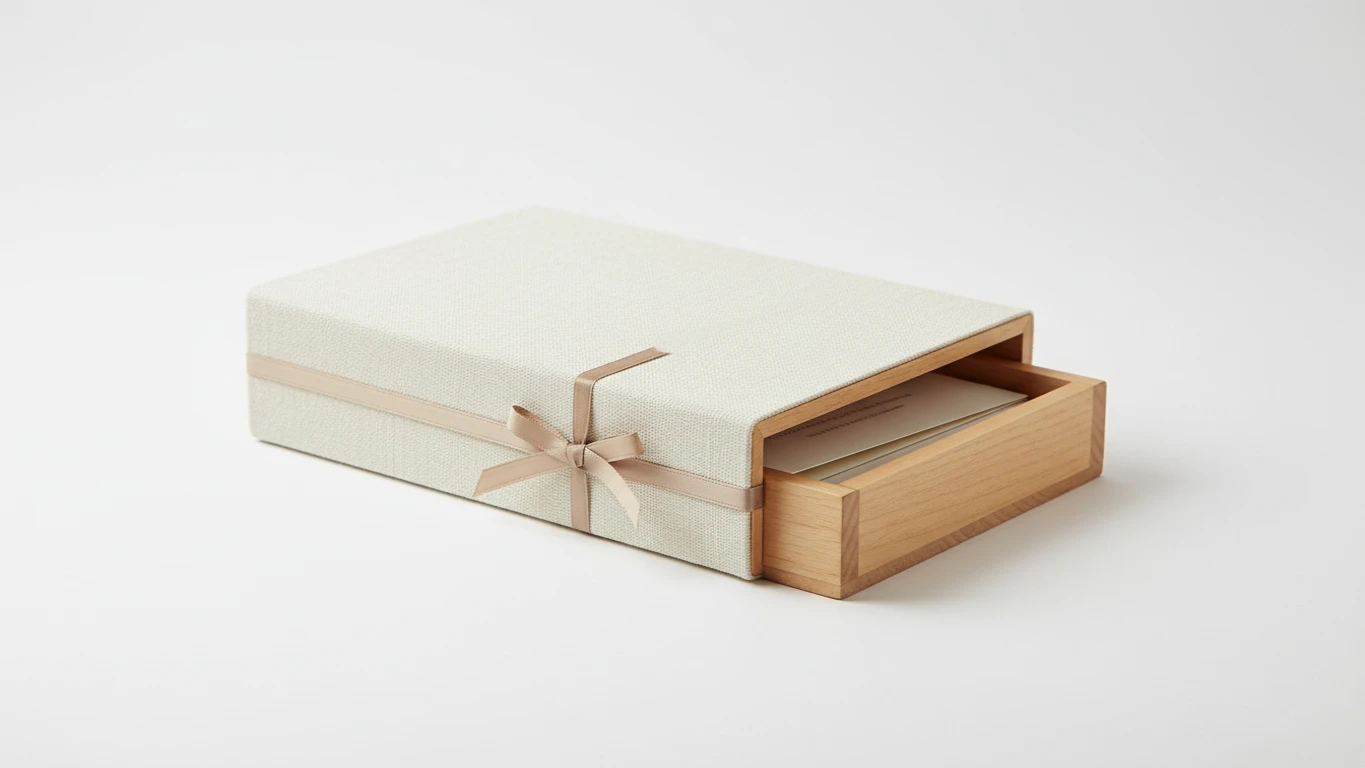 Caixa Convite de Madeira com Revestimento em Tecido