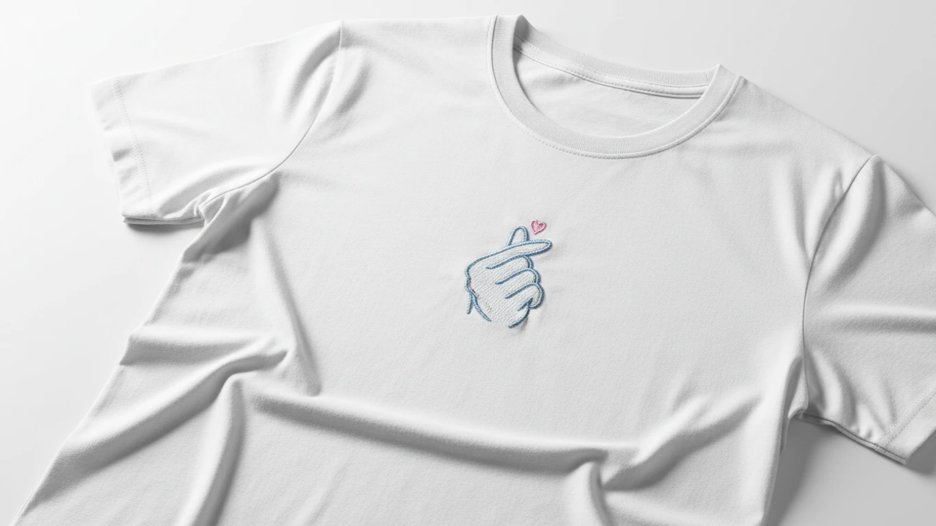 Camiseta de Algodão Bordada Finger Heart