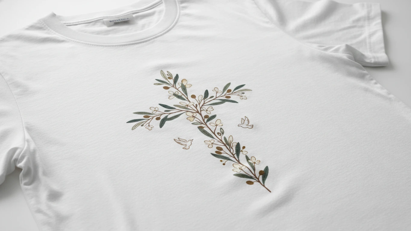 Camiseta de Algodão com Estampa Cristã