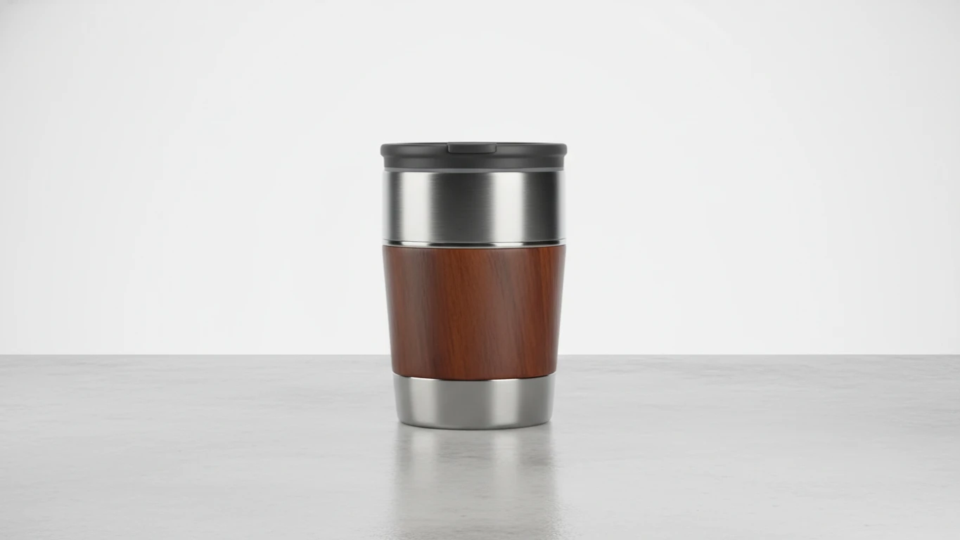 Caneca Térmica com Revestimento em Madeira