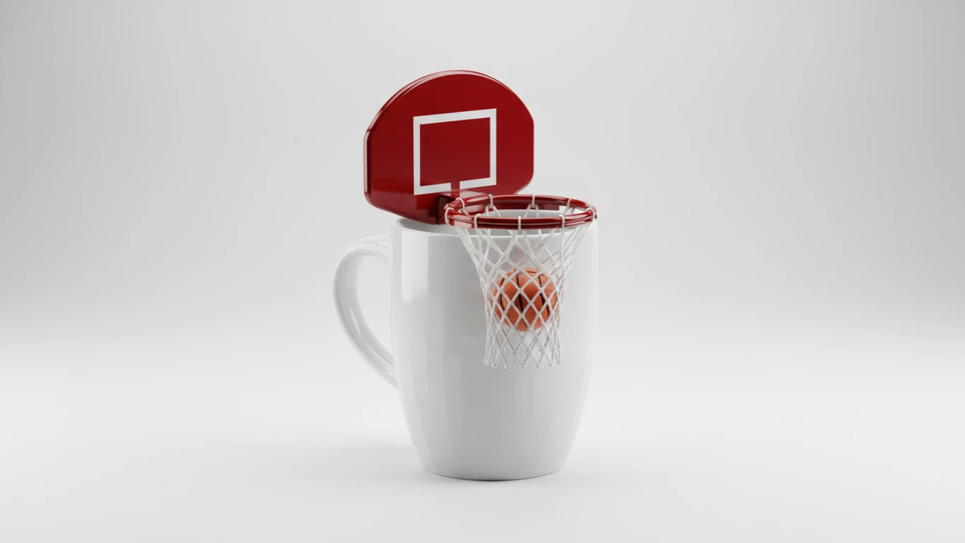 Caneca de Porcelana com Cesta de Basquete Acoplada