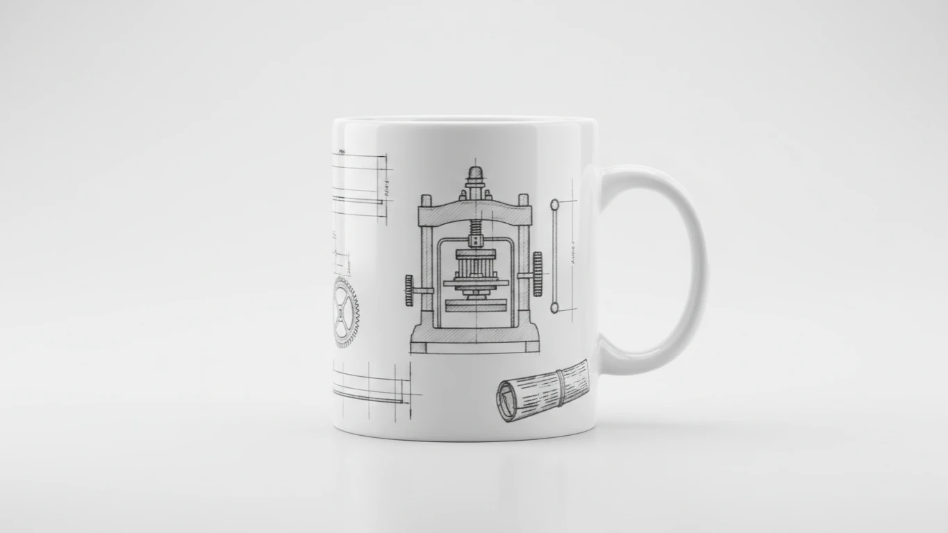 Caneca de Porcelana com Tema de Imprensa