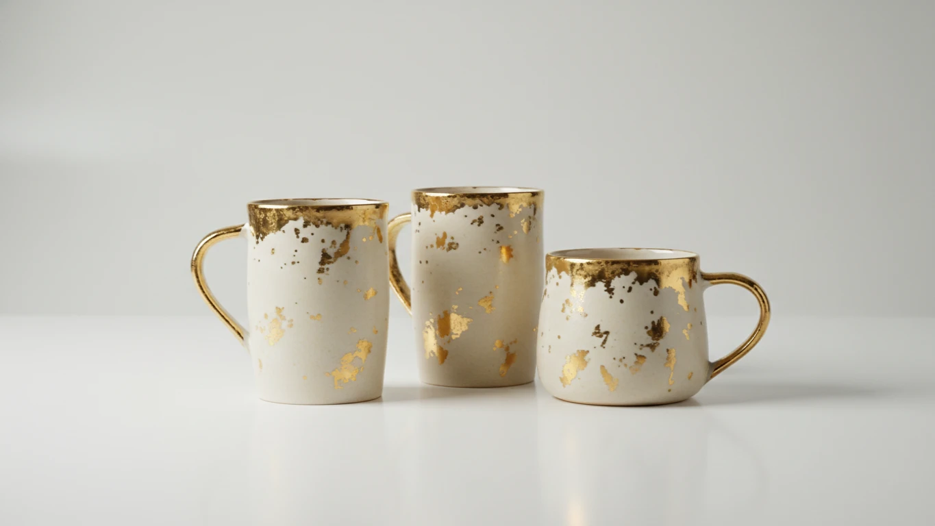 Canecas de Cerâmica com Detalhes em Ouro