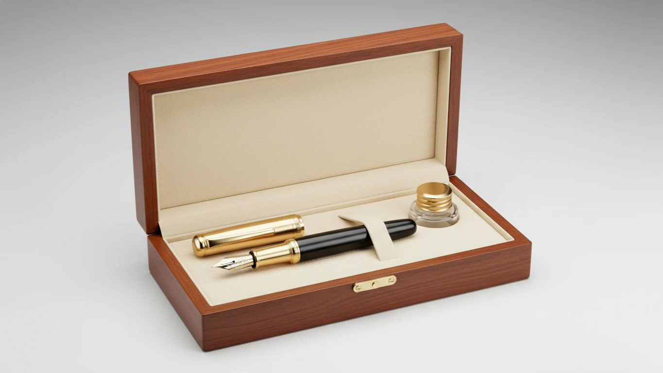 Caneta Tinteiro em Estojo de Madeira