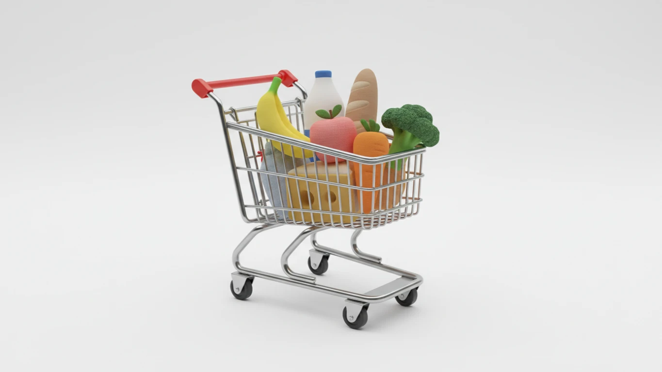 Carrinho de Compras de Brinquedo com Alimentos de Pano