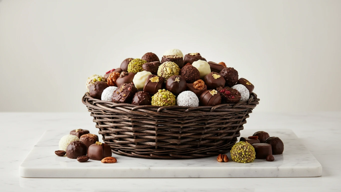 Cesta de Chocolates Finos e Trufas