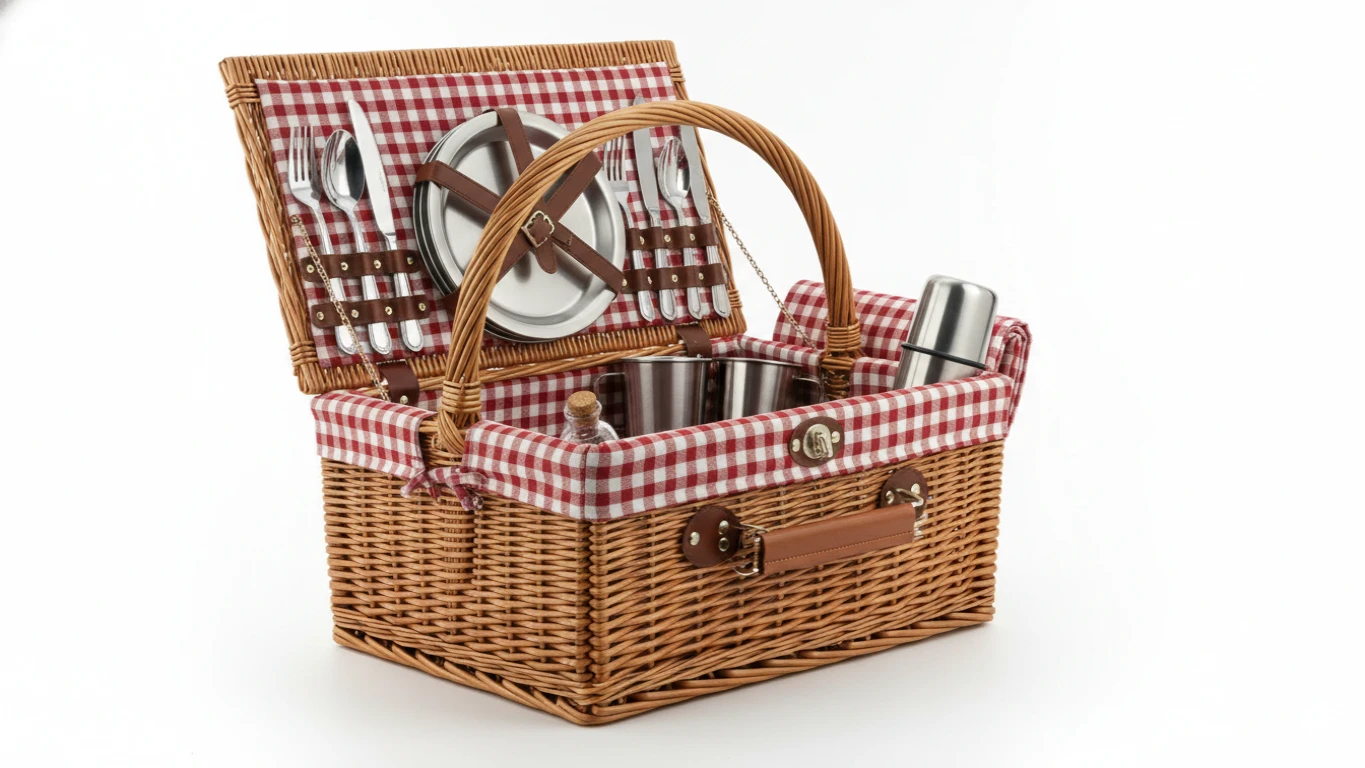 Cesta de Piquenique com Acessórios em Inox