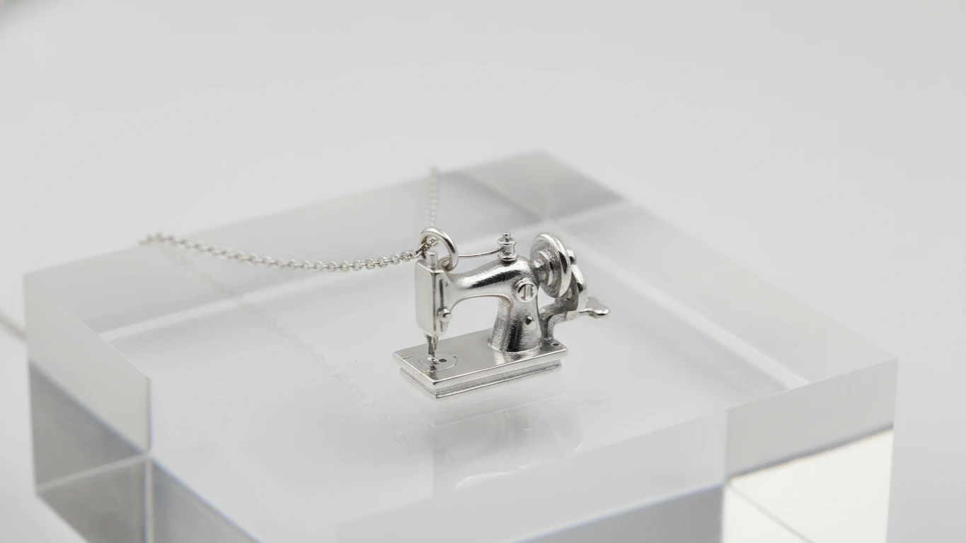 Colar Prateado com Pingente de Máquina de Costura
