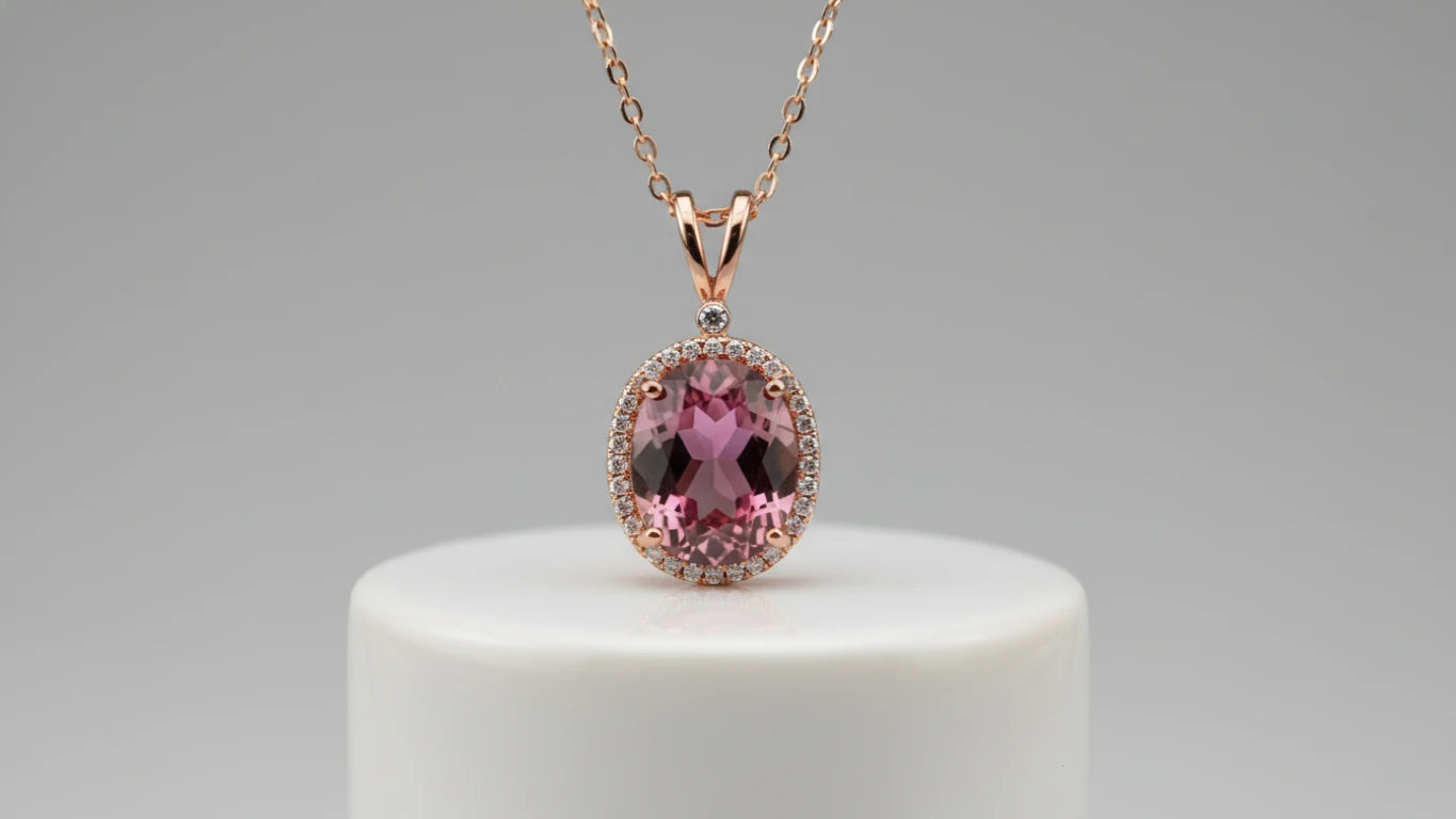 Colar com Pingente de Turmalina Rosa