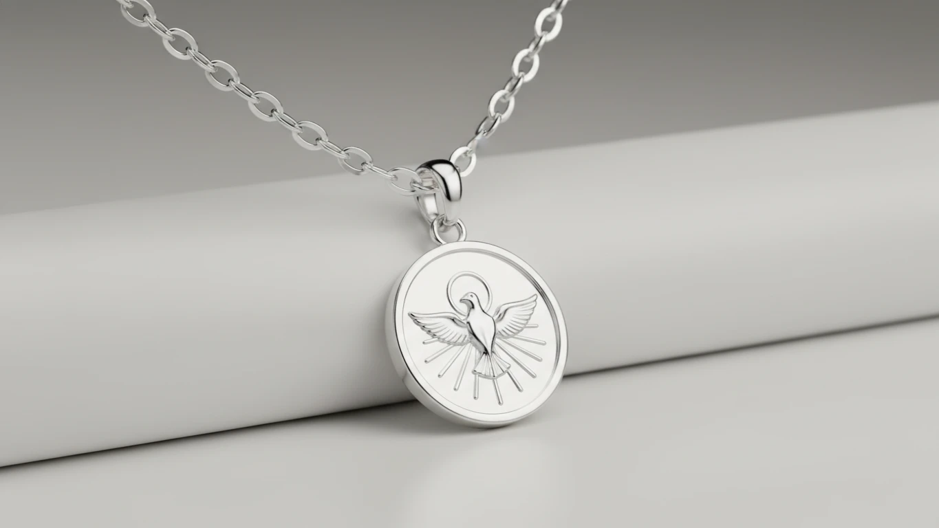 Colar de Prata com Medalha do Espírito Santo