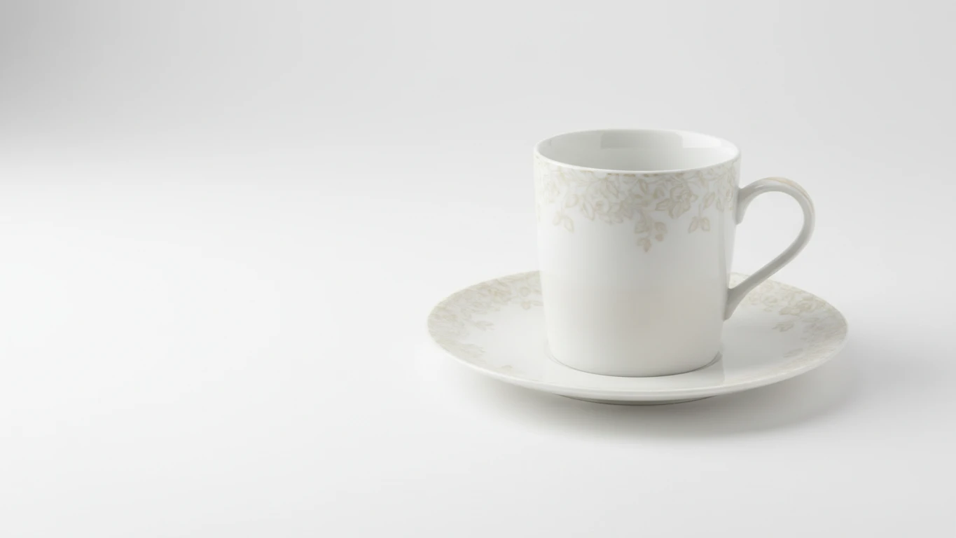 Conjunto de Caneca e Prato de Porcelana